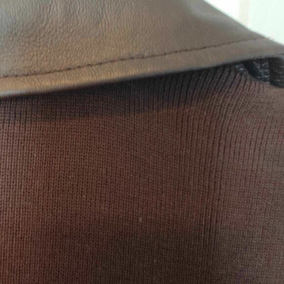 Peter Nygard Collection 1XL Brown Embroidered Leather and Knit Zip Jacket NWT - Picture 5 of 10
